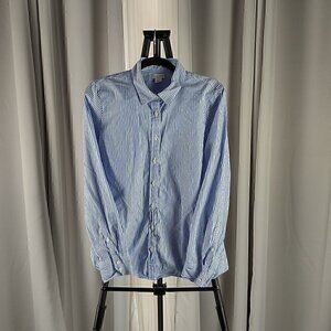 J. By J. Crew Mens 100% Cotton Blue White Striped Button Down Dress Shirt Size L